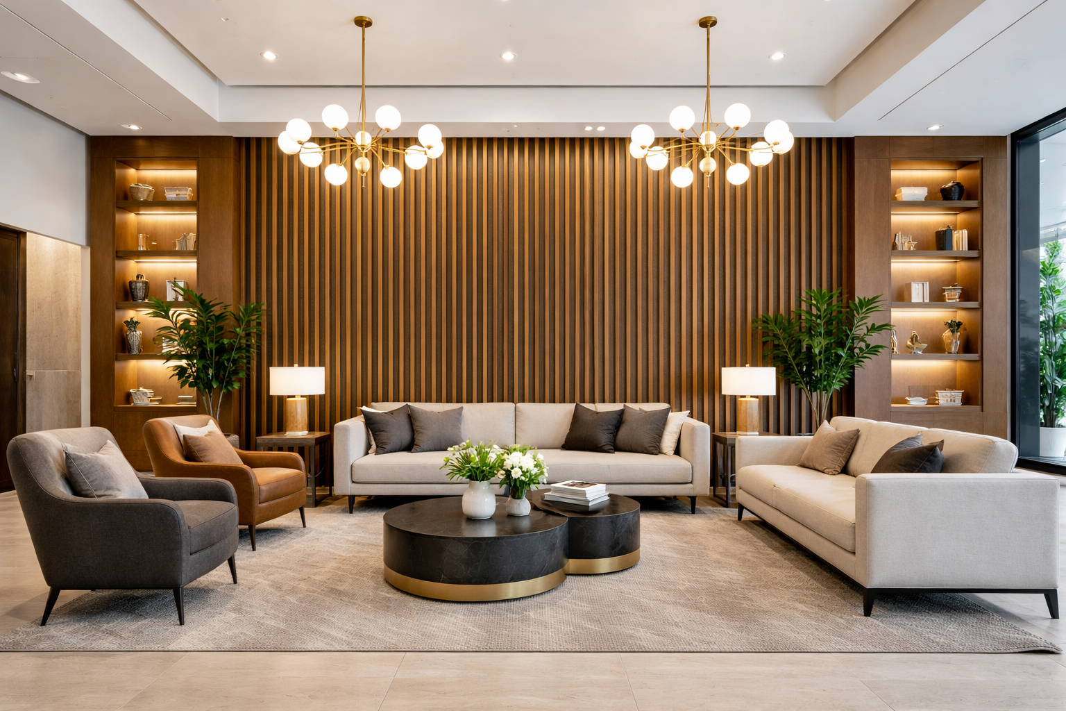 wood slat hotel lobby